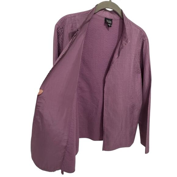 Eileen Fisher Jacket Silk Channel Crinkle Open Front Long Sleeve Purple - Picture 4 of 9